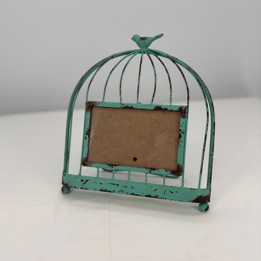 Teal Metal Birdcage Photo Frame Distressed Shabby Chic 4x6 Horizontal‎